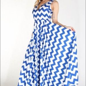 Royal Blue Zig Zag Maxi Dress